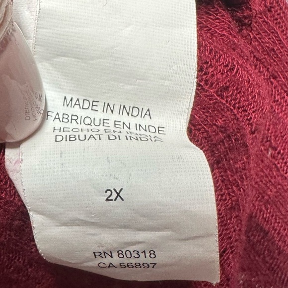 Lucky Brand Blouse Top Womens Plus 2X Boho Peasant Crochet Red Embroidered Linen - Picture 10 of 13